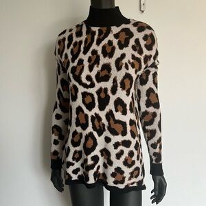 ⚪️ 🐑 SAKS FIFTH AVENUE/ CASHMERE WOOL BLEND CHEETAH PRINT MOCK NECK SWEATER